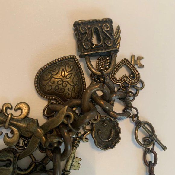 Multi Charm Bracelet Dark Gold Tone 7″ - Picture 12 of 13